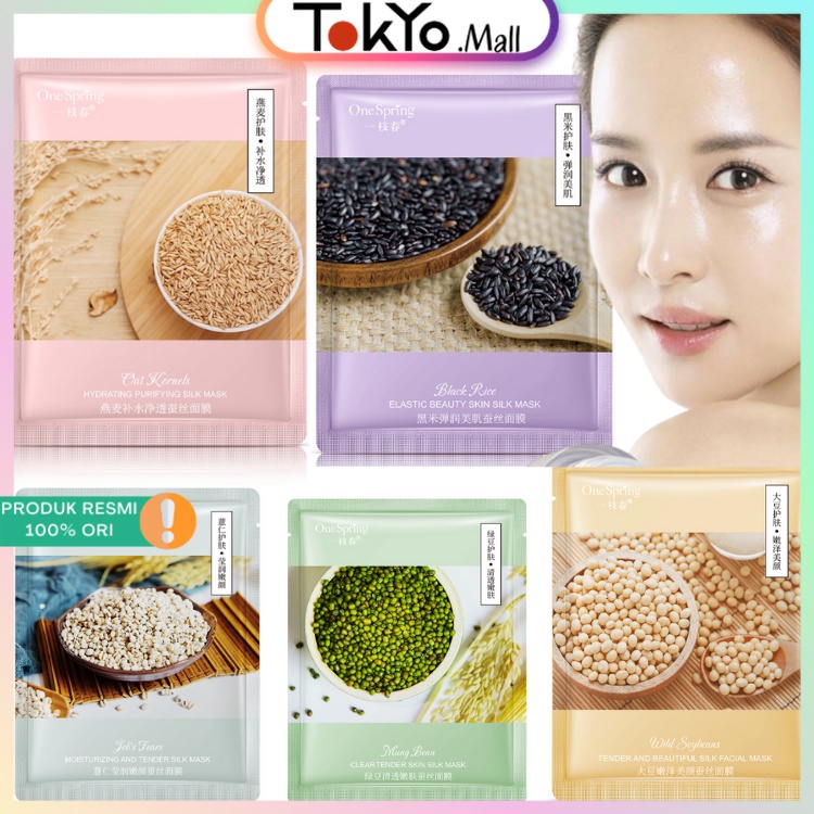 One Spring Sheet Mask Serum Biji Bijian Light Complete Facial Skincare Oat Gandum Beras Hitam Kedela