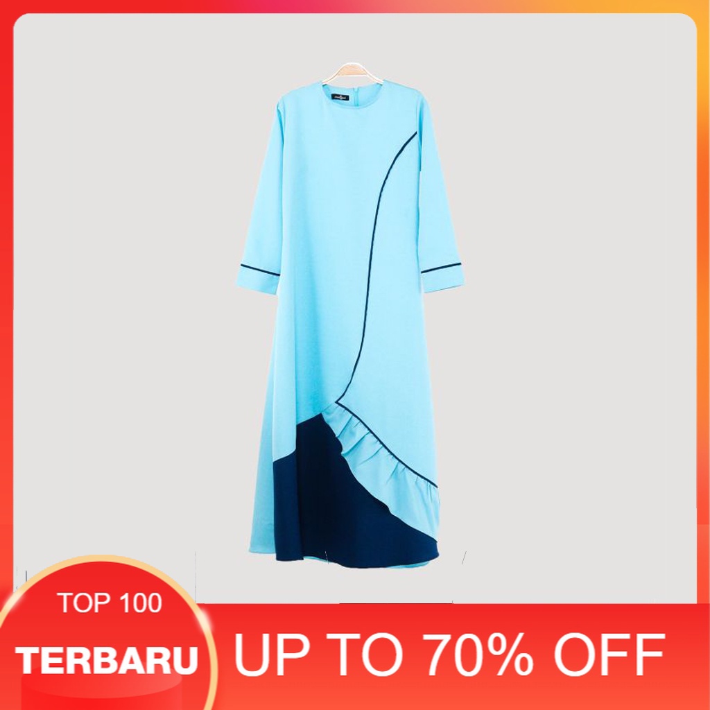 BAJU MUSLIM WANITA 2022 GAMIS RIVERA WARNA BABY BLUE LONG DRESS