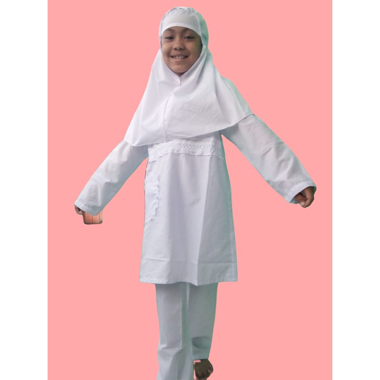Baju Muslim Setelan Celana Anak Perempuan  Warna Putih