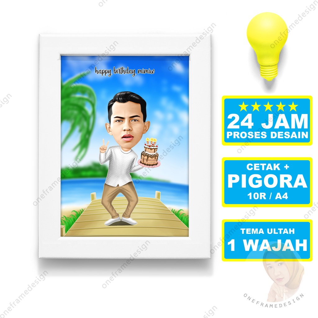 

Kado Ultah Pigora 10RS A4 Karikatur Ulang Tahun Birthday Gift Cowok Peace Kue