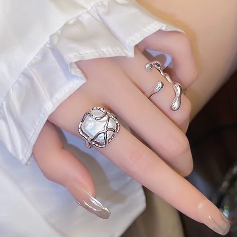 Cincin Model Terbuka Aksen Mutiara Untuk Aksesoris