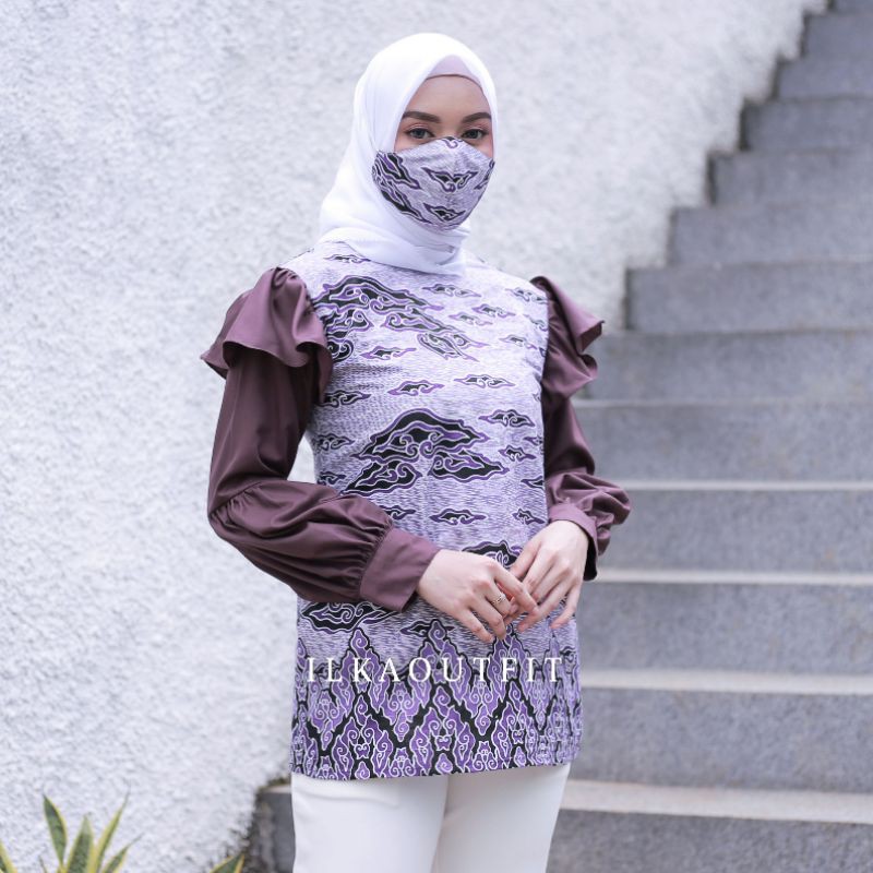 Lilac Blouse Motif Mega Mendung Lavender Batik Cantik Wanita Modern Kombinasi By ILKAOUTFIT-0
