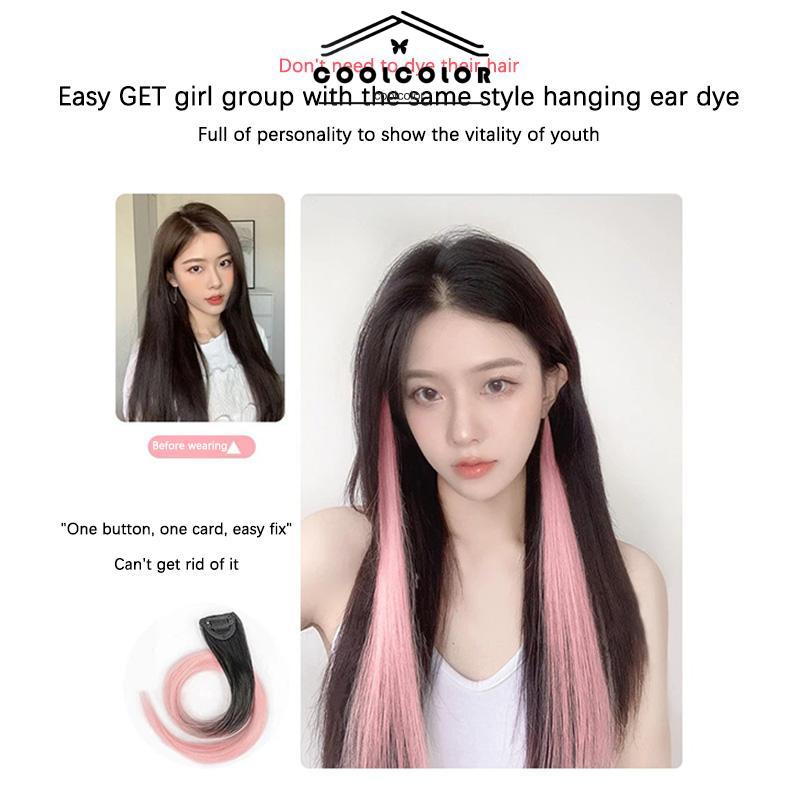 COD Rambut Panjang Lurus Warna Gradien Wanita One Piece Wig Sorot Ekstensi Rambut- cl