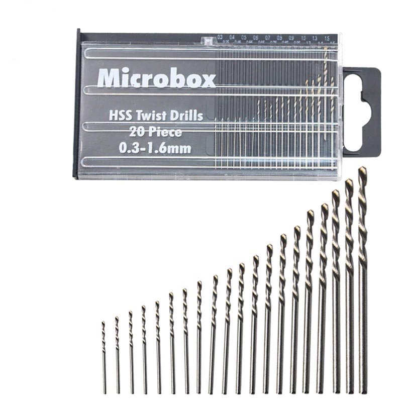 Microbox Mata Bor Drill HSS Twist Drill Bit 0.3-1.6mm 20 PCS - QST-H20 - Silver