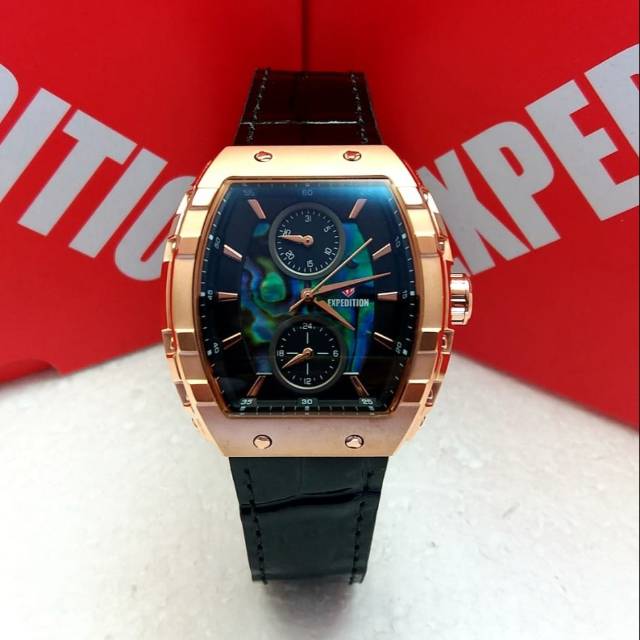 Expedition E6782 Rose Gold Strap Black Ladies