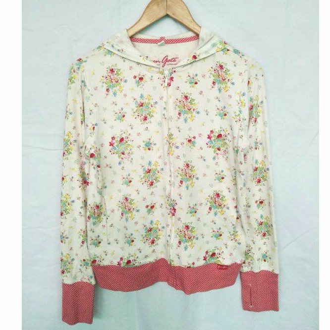 jaket zipper hoodie uniqlo second original bunga2 putih