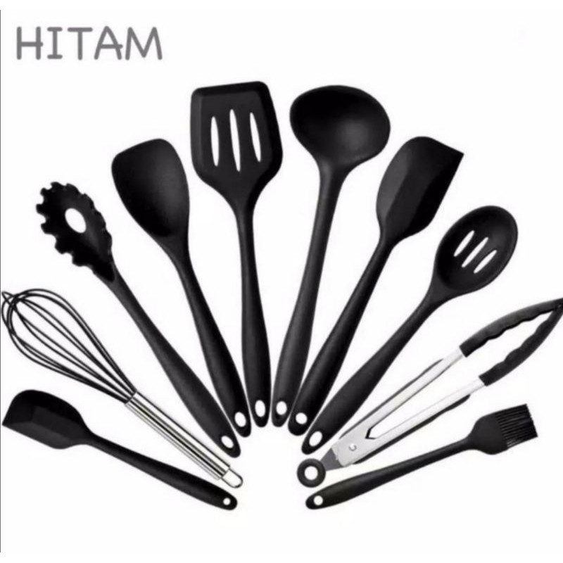 Set alat masak sutil spatula silikon 10 in 1 silicone tahan panas FDA Food grade