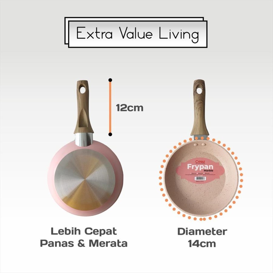 CYPRUZ Frypan Mini Ceramic Coating 14 CM Anti Lengket Pink FP-0691