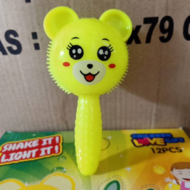 PUFFER BALL CUTE ANIMAL LAMPU STICK / RUBBER STICK TOYS / mainan anak bayi pencet led murah