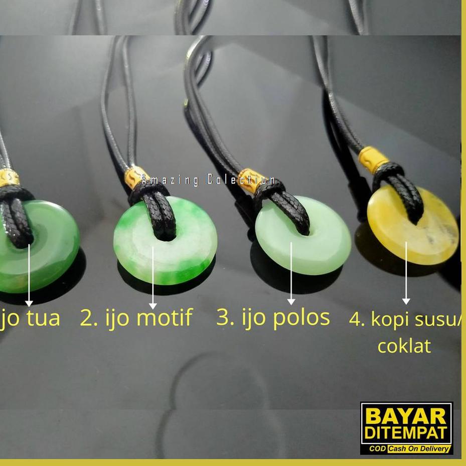 [KODE PRODUK HT0BW4587] Kalung Giok Pria Keren Tali Hitam Korea Liontin Giok Batu