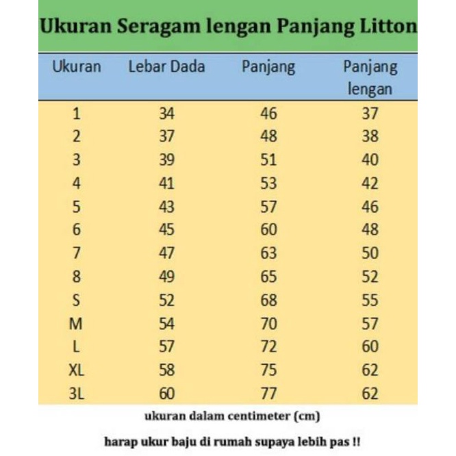 Seragam sekolah polos panjang LITTON / seragam sekolah polos tanpa bed ukuran 1 - 3L