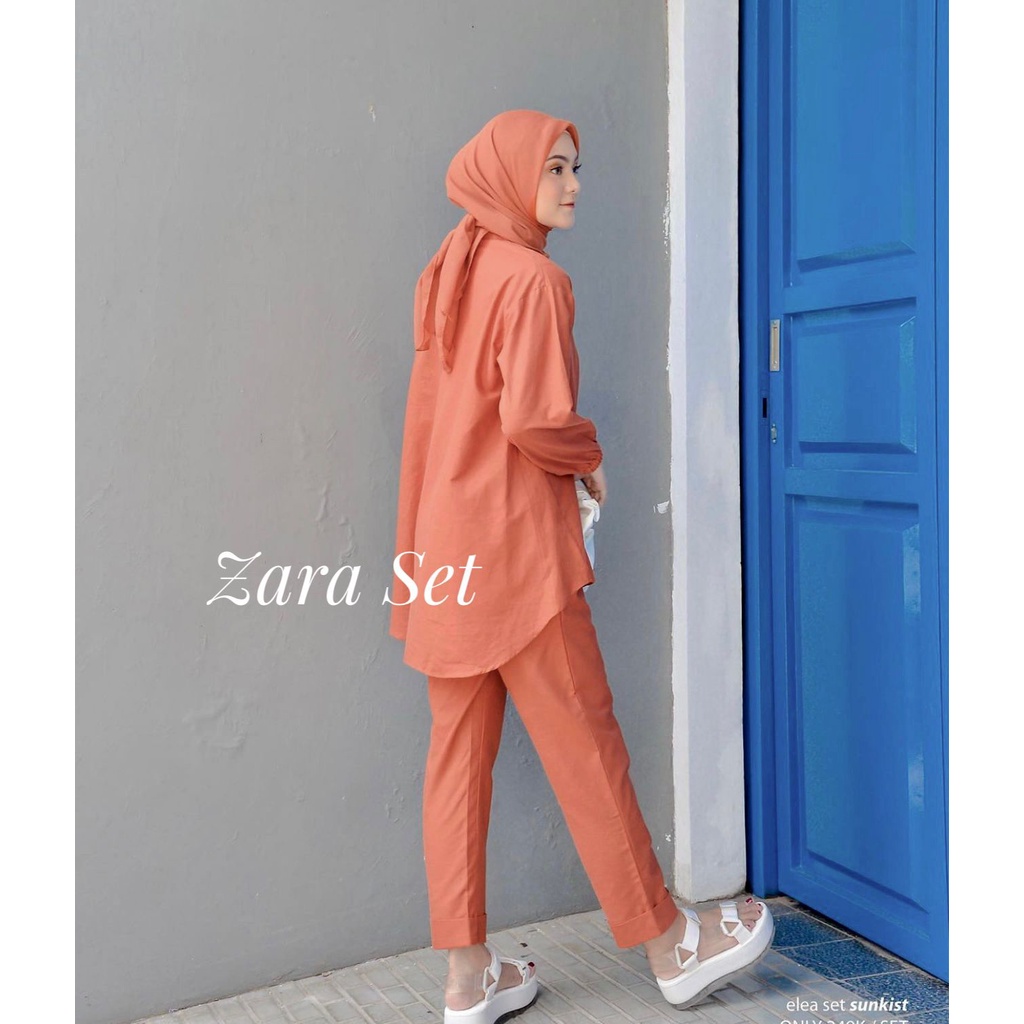 Zara Set Kemeja Full Kancing LD120 Bahan Katun Linen Premium