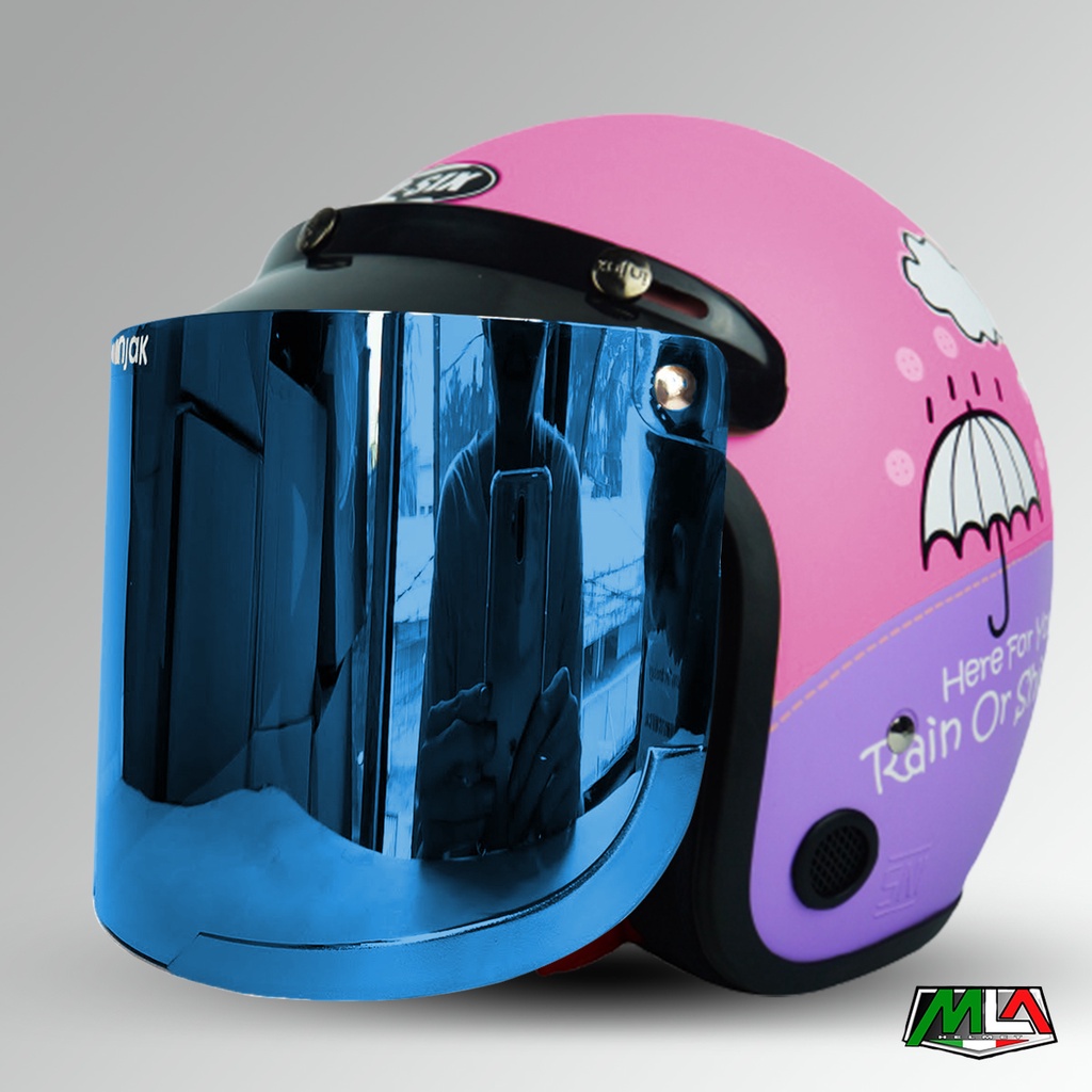 Helm Bogo Wanita Dewasa Retro Helm Bogo Aesthetic Kekinian PISTOTA SNI Kaca Datar Injak  KUALITAS PREMIUM -COD -Free Packing DUS