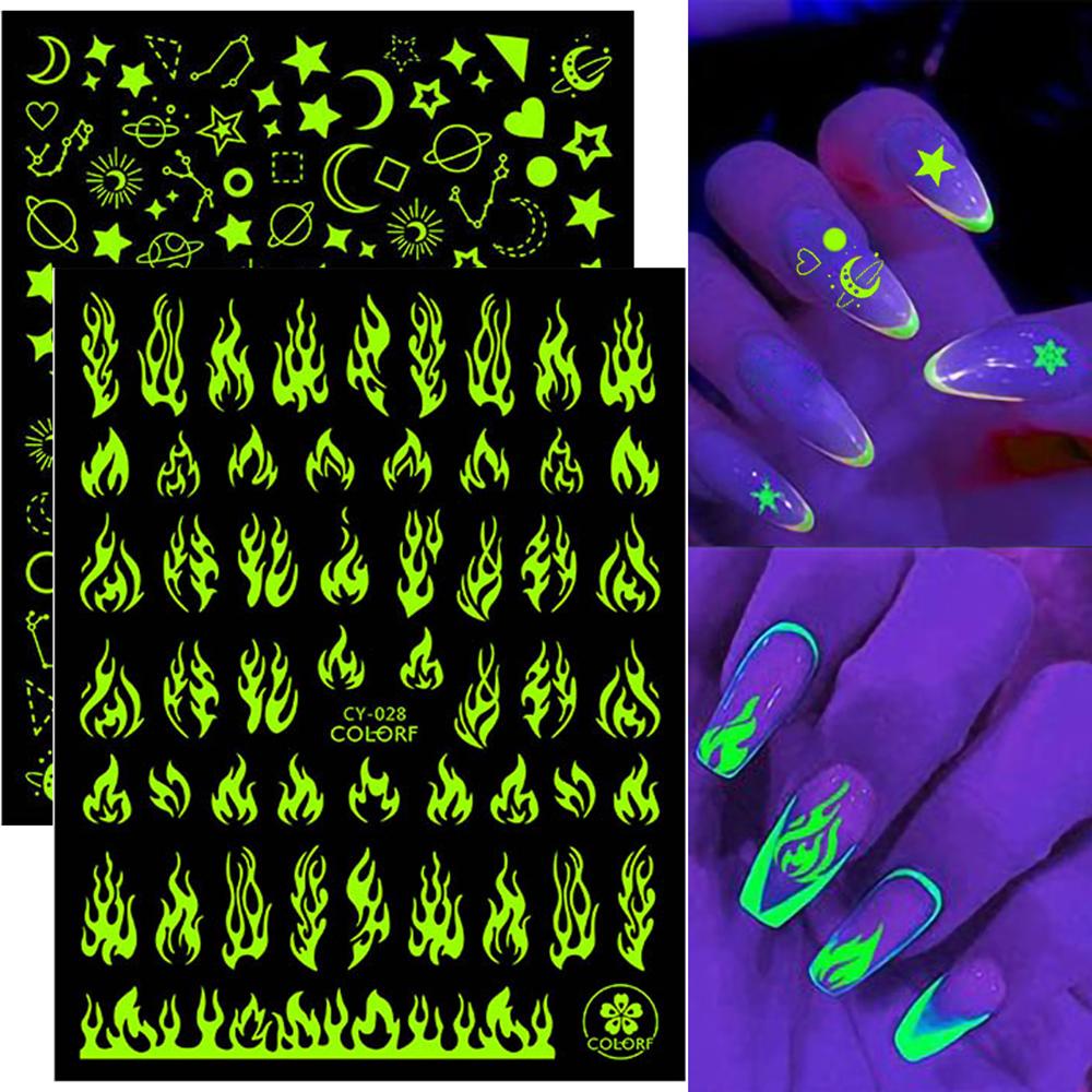 Mxbeauty Dekorasi Nail Art 3D Bintang Bulan Manicure Transfer Decals Flame Glow In The Dark