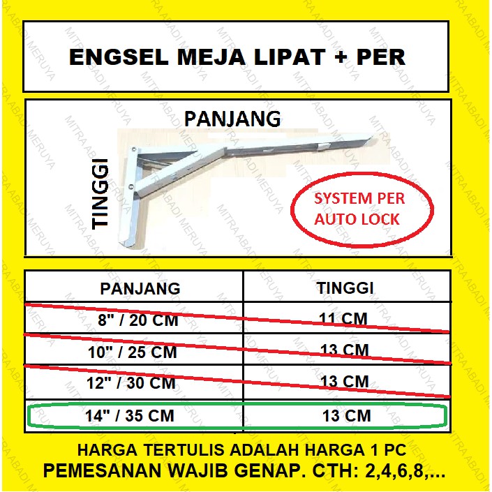 Engsel Siku Lipat Engsel Meja Bakso Folding Bracket PER 14"