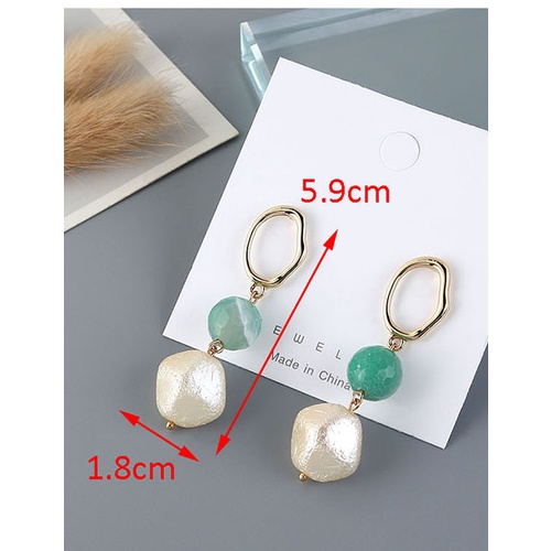 LRC Anting Tusuk Fashion Green Small Ball Hollow Pearl Irregular Geometric Stud Earrings Y63759