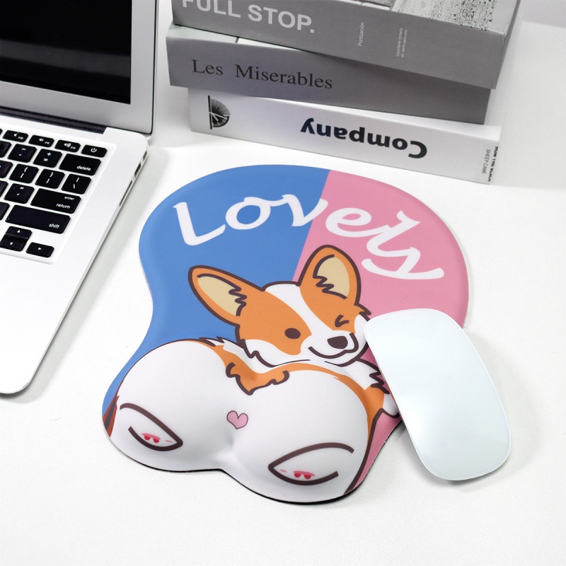 Mouse Pad Dengan Bantalan Pergelangan Tangan Bentuk Kartun Corgi 3d Bahan Silikon