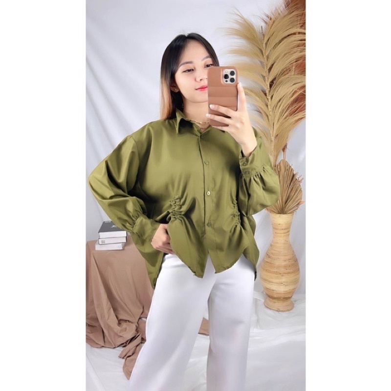 RD FASHION - Kemeja Oversize Serut Depan XXL / Becca Ruched Shirt / Shirt Oversize / Atasan Wanita