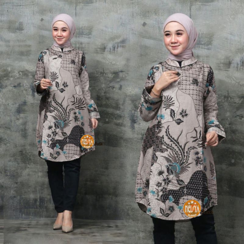 Batik wanita ASJ SA HRB026 Kenongo Kemeja Tosca Pendek-Tunik Sekarjagad