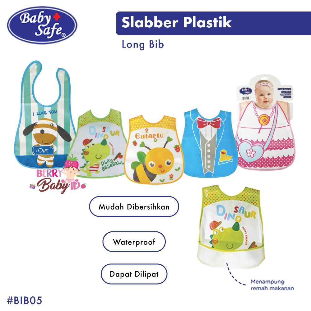 Baby Safe Waterproof Long Bib Slabber Plastik Celemek Makan Bayi BIB05 BBS078 Berry Mart