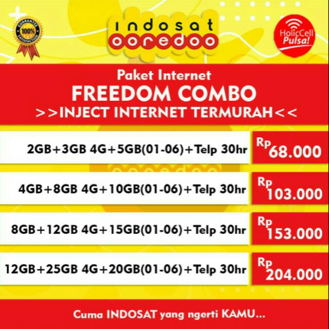 [TERMURAH] INDOSAT FREEDOM COMBO 30HARI: 10GB+TELP,  22GB+TELP,  35GB+TELP,  57GB+TELP
