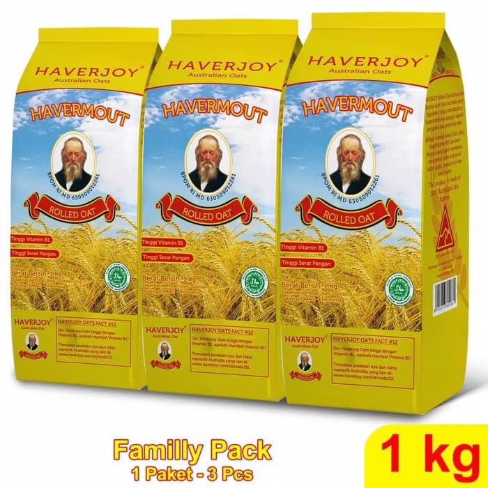 

Haverjoy Rolled Oats 1000gr @ 3Pcs (kuning 1kg x 3)
