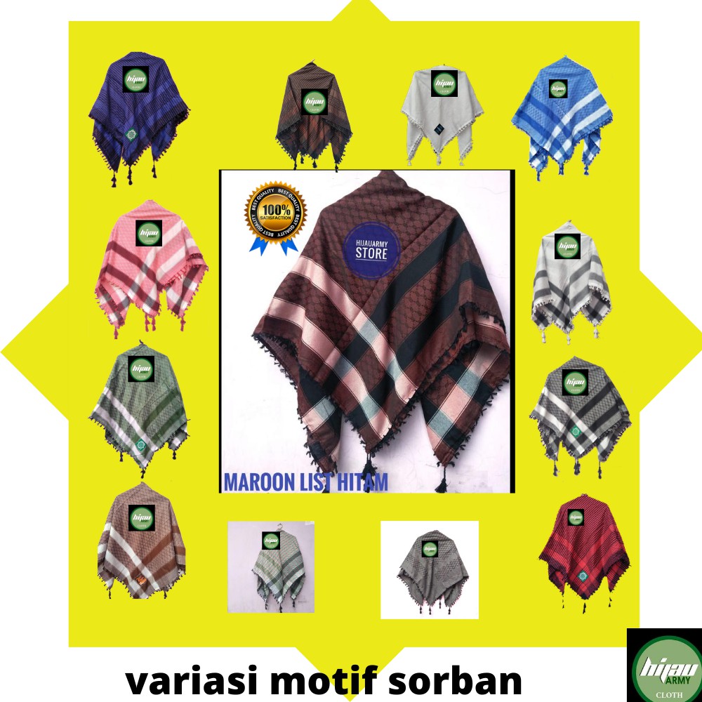 SORBAN BEST SELLER !!! OLEH - OLEH  HAJI dan UMROH IMAMAH KUNCIR / SORBAN MOTIF PREMIUM / SORBAN PALESTIN TERBARU / SORBAN RUMBAI SEGI EMPAT / Sorban Hijab / Sorban Jilbab / Sorban Syal