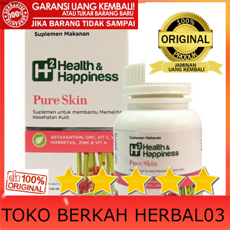 100% ASLI H2 Pure Skin Health& Happiness Pure Skin Suplemen Atasi Jerawat