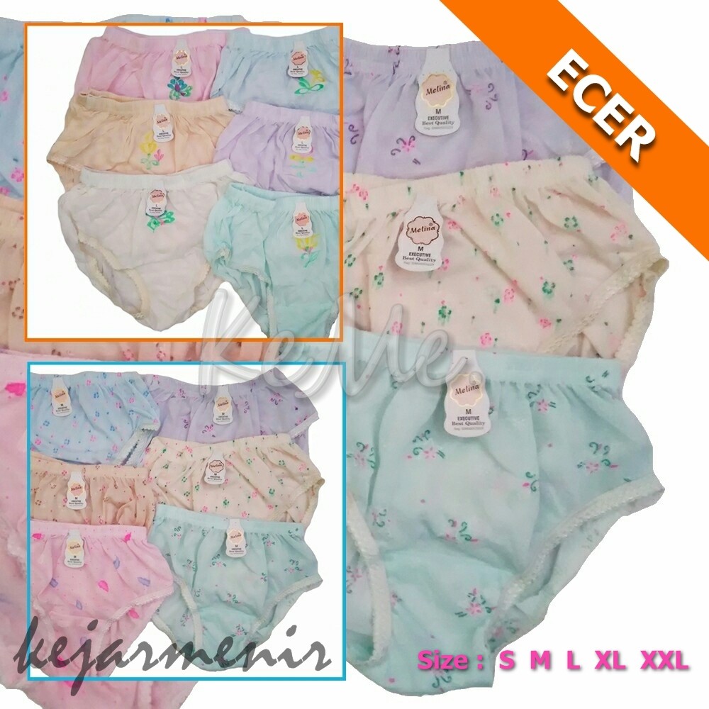 3 pcs Celana Dalam Wanita MELINA | CD Katun Dewasa Remaja | Sablon Bordir | S M L XL 3L