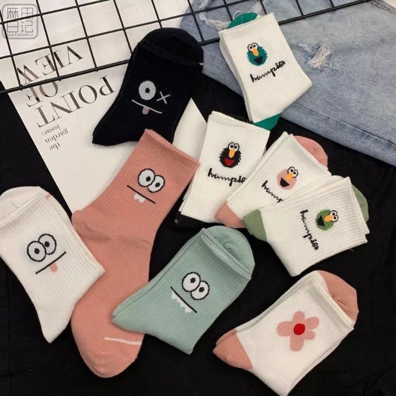 [COD] Kaos Kaki Panjang Motif Mata Emoji Ala Japanese Style Lucu Cute Kaos Kaki Panjang Import Kaos Kaki Wanita