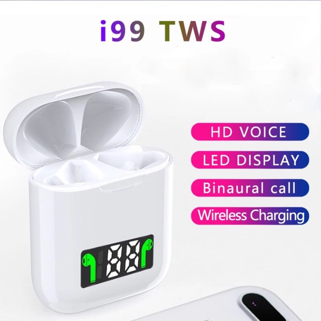 i99 TWS Wireless Bluetooth Headset with Charging Box Supports Wireless Charging