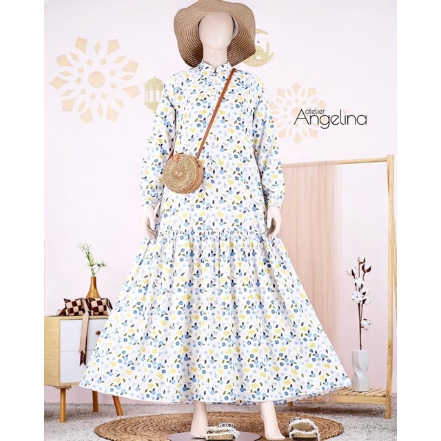 SOFIA DRESS MIXED FLORAL WHITE BLUE SIZE XL ATELIER ANGELINA