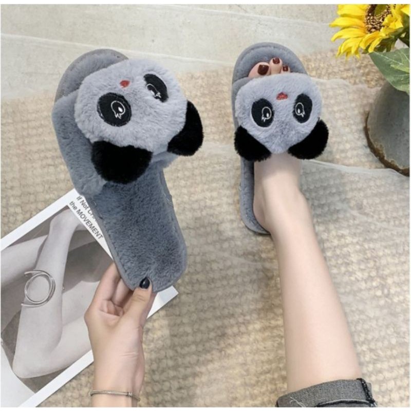 BIG SALE 4.4 Sandal Santai Boneka Panda/ Sandal Hotel Bulu Murah