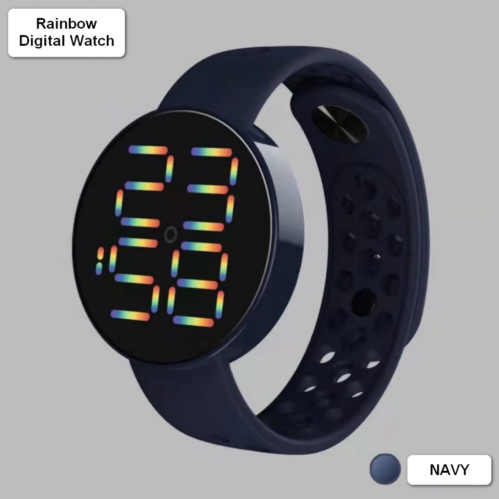 JAM TANGAN DIGITAL ANTI AIR MURAH RAINBOW WATCH KARET SPORT LED PRIA WANITA COUPLE HIGH QUALITY COD-8