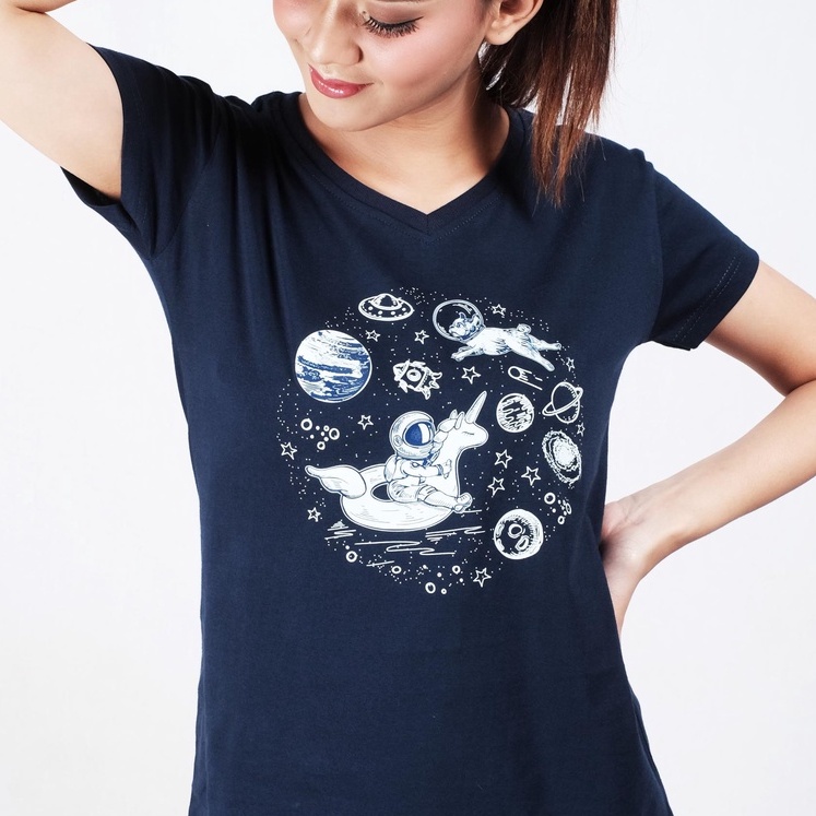 SOUTH FORMED UNICORN ASTRONOT KAOS V NECK / O NECK KATUN PREMIUM ADEM WANITA / CEWEK MOTIF / GAMBAR