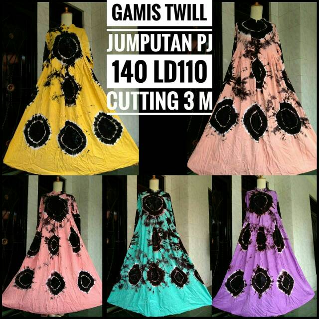 Gamis twill jumputan pelangi murah