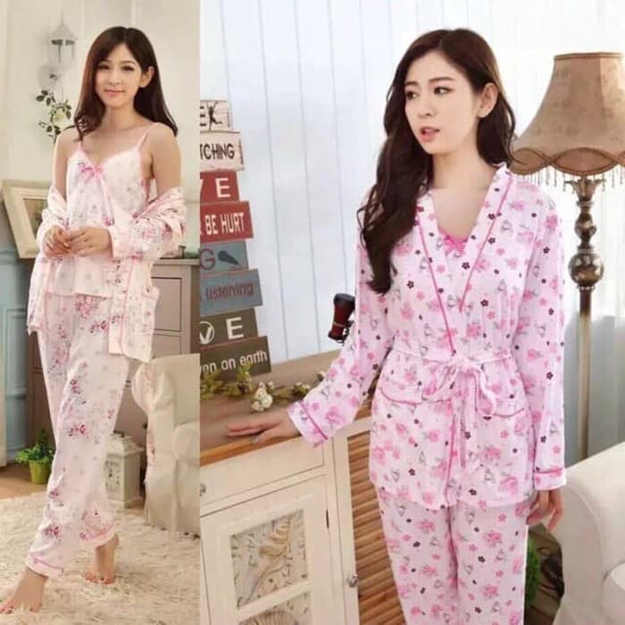 Piyama Set / Baju Tidur Wanita Lengan Panjang / Piyama Katun Premium