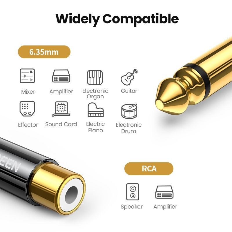 UGREEN Konektor RCA Female to 6,5mm Male Adapter Gold Plated