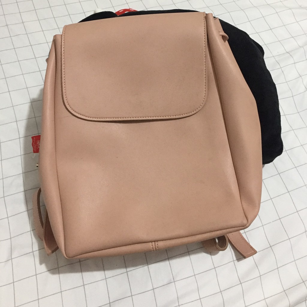 [ Preloved ] Backpack serut kulit MINISO warna soft pink