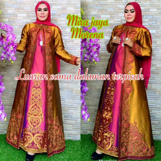 Realpict Gamis Morena cardi pisah bahan tafeta aplikasi bordir original Mira jaya