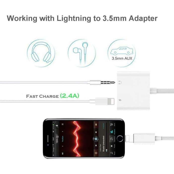 Jack Adapter Aux Lightning to 3.5 mm With Fast Charge - Music Only