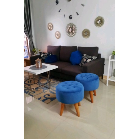 Bench Puff Kursi bulat Sofa Stool Bulat Kotak Kancing bungkus Bahan bludru serat (Request Warna)