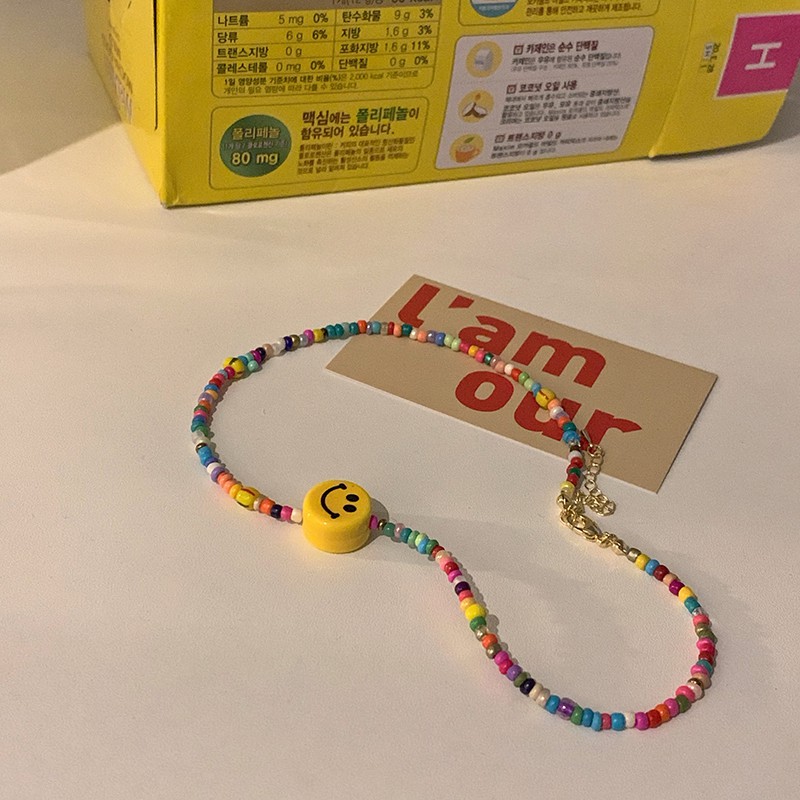 Korean style smiley face personality necklace handmade beads smiley face fashion female necklace