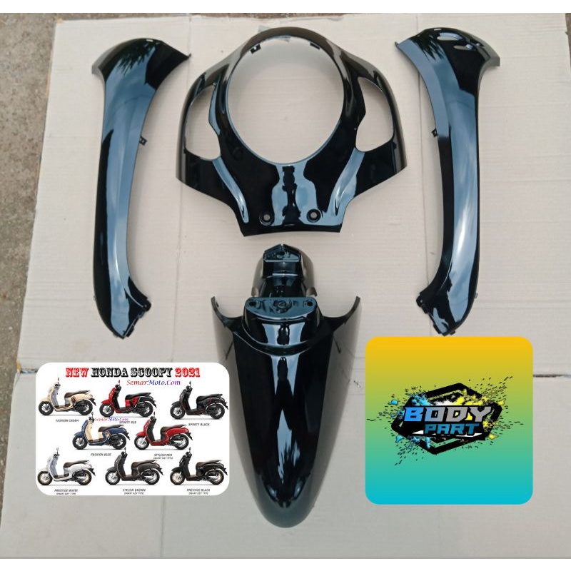Paketan full set body depan scoopy new terbaru 2020 2021 Prestige k2f sporty warna Hitam glossy kila