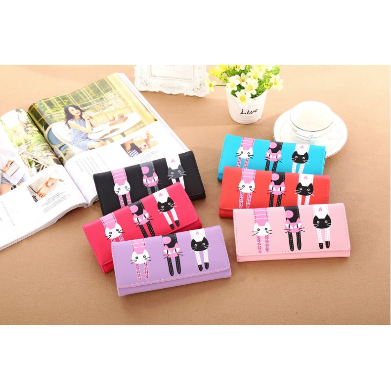 NW-D802 Dompet Panjang Casual Wanita  II Dompet Lipat Kulit PU Motif Kitty