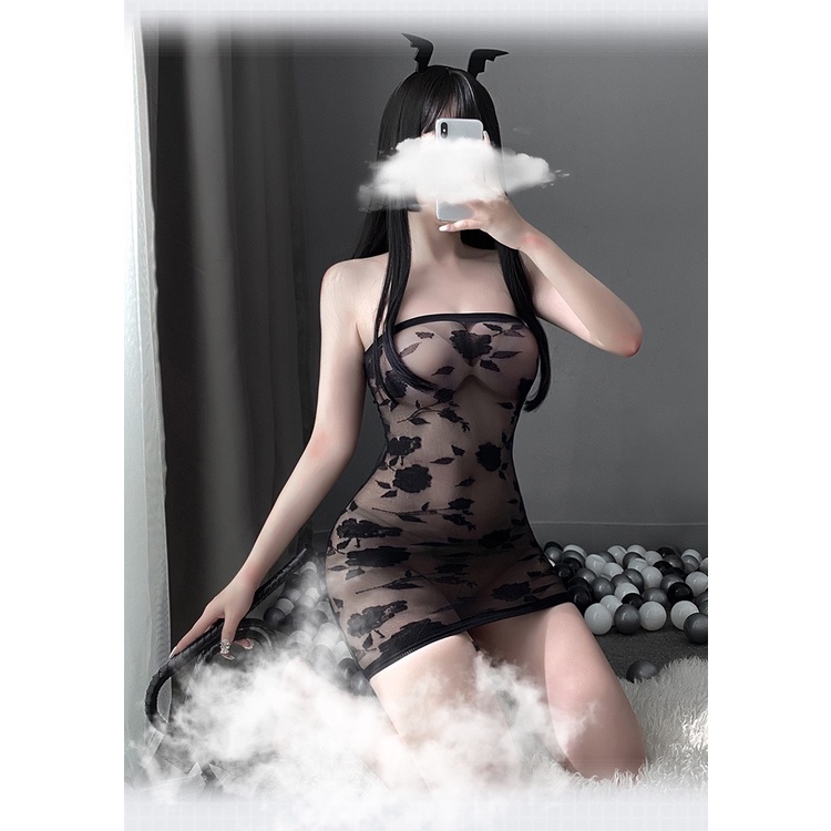 (COD) Lingerie Sexy Wanita strapless Jala Lingerie Mini dress tube top Pakaian ukuran Gratis A520