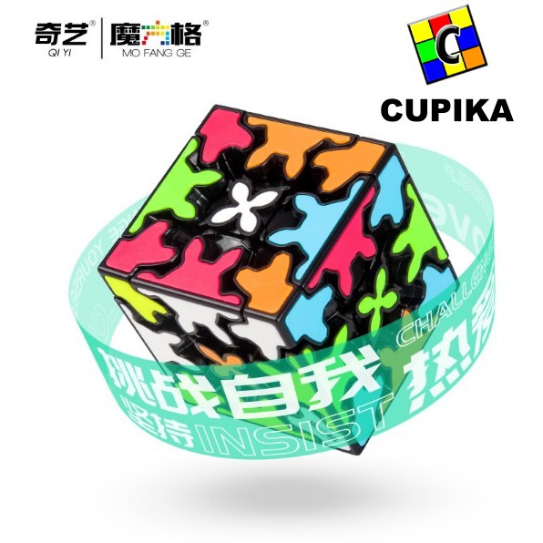 Rubik 3x3 QiYI Gear Cube 57mm Black Based TILE Blackbase termurah ASLI Original Baru