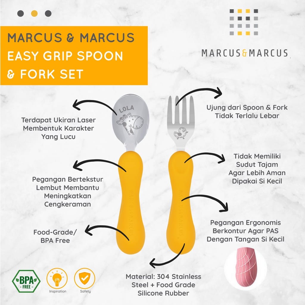 Marcus &amp; Marcus Easy Grip Spoon &amp; Fork Set - Sendok Dan Garpu