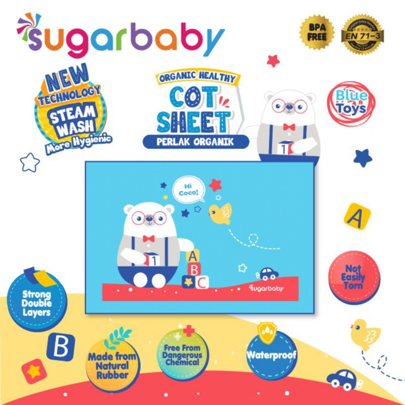 Perlak Bayi organik SUGAR BABY / Perlak Karet Waterproof bayi sugar baby