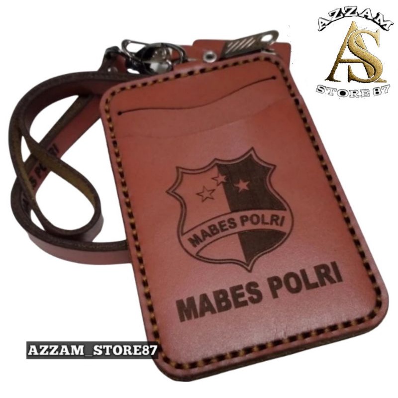 

Holder ID Card Kulit Asli - Tali Lanyard Nametag Logo MABES POLRI